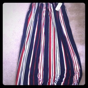 Stripes of red blue and white long skirt